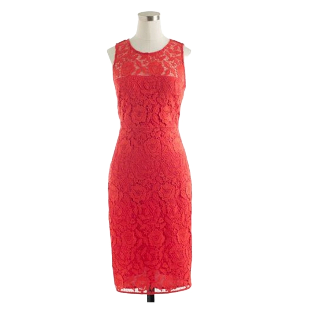 J. Crew Women's Coral Sheath Dress With Lace Overlay Size 16